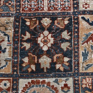 Vintage Turkish Rug: Garden Panel Design, Navy Rust and Ivory Area Carpet image 6