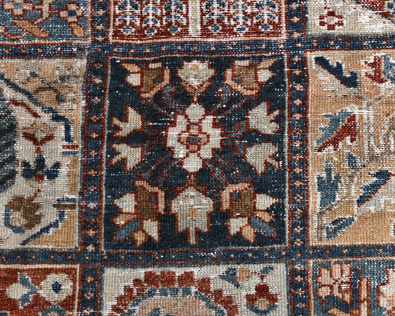 Vintage Turkish Rug: Garden Panel Design, Navy Rust and Ivory Area Carpet image 6