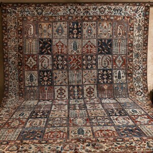 Vintage Turkish Rug: Garden Panel Design, Navy Rust and Ivory Area Carpet image 1