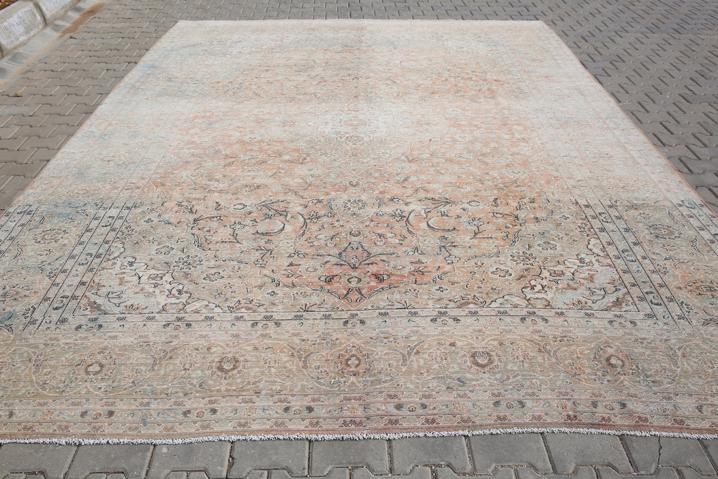 Oversized rug 10x13 Big floor rugs, Large vintage rug,RUGS 10x13,Fine hand woven rug,muted terracotta and blue rug,antique 9'6x13'2 ft 21090