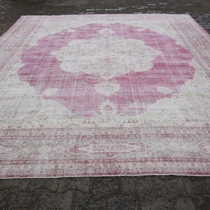 very oversized area rug 11x15 Large floor rug,big turkish rug, oushak rug,worn old carpet,muted pink,green,beige color11&#39;1x14&#39;7 ft 20490
