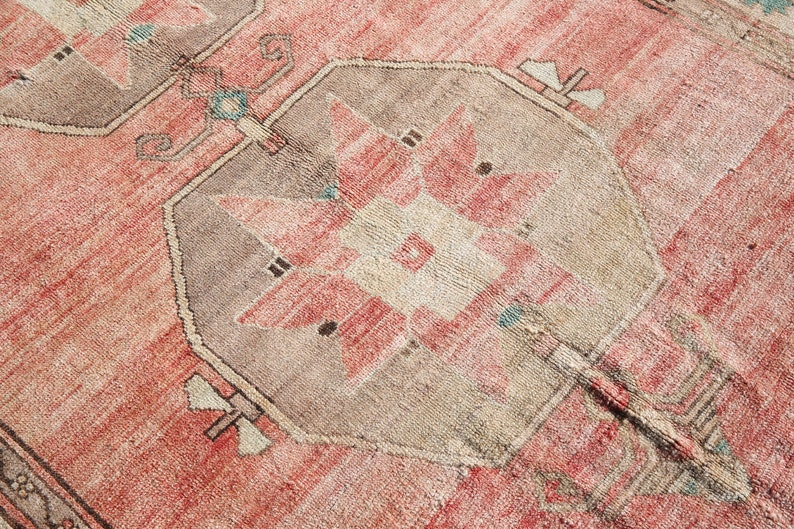 turkish rug, oushak rug 5x11,turkish area rug,turkish woven,bohemian rug, area turkish,pink rugs,sun muted rug,vintage rug,4'8x10'6 ft 19366 image 4