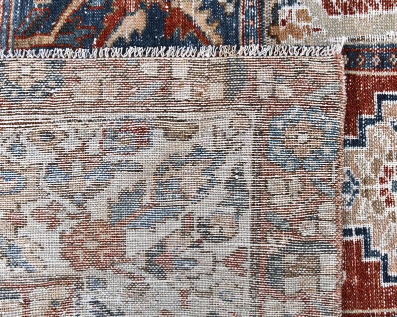 Vintage Turkish Rug: Garden Panel Design, Navy Rust and Ivory Area Carpet image 12