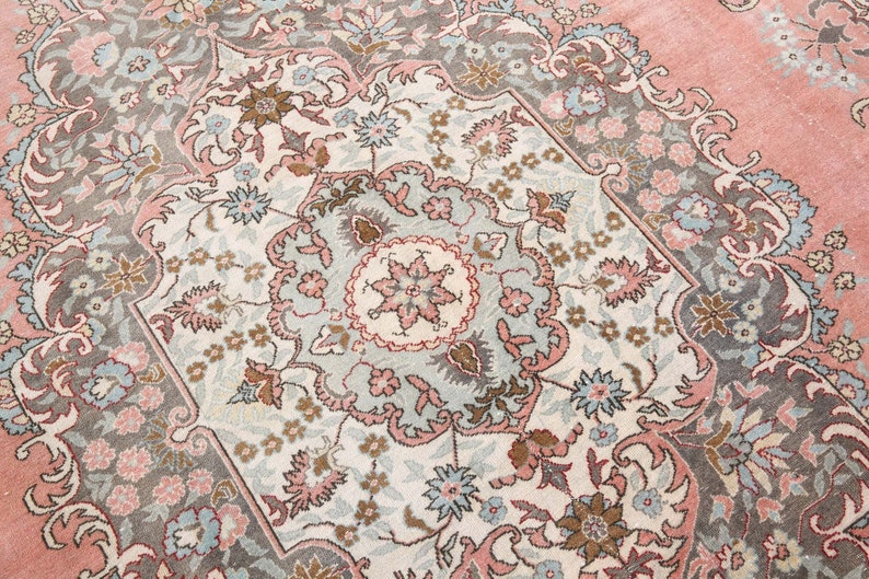 9x12 Turkish Rug,Oversized Rug 9x12 Area Rug,Oushak Rug,Pink and Faded light blue and brown rug, bordure rugs,8'5x12'0 feet 22257 Kilim Rugs image 6