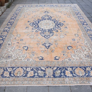 Rugs 9x12 Turkish Rug,Muted Terracotta - Blue Rug,Natural Rug,Turkey Rug,Angora Rug,Wool Rug,Antiques Rug,Ovesized Rugs,8'5x11'7 Ft 6937 Rug