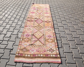 Türkischer Läufer Teppich, gedeckter oranger Teppich, Handgemachter Teppich, Wollteppich, Antiker Teppich, 2'7x8'8'8 Ft SKU:6533Anatolia Teppich, Kelim Läufer TEPPICH