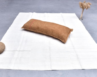 Extragroßer Teppich aus Hanf 200x300: Milchweiß & Kaffeebeige gestreiftes Flachgewebe