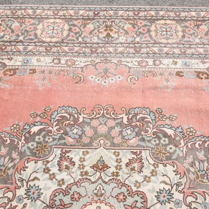 9x12 Turkish Rug,Oversized Rug 9x12 Area Rug,Oushak Rug,Pink and Faded light blue and brown rug, bordure rugs,8'5x12'0 feet 22257 Kilim Rugs image 8