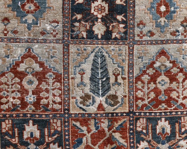 Vintage Turkish Rug: Garden Panel Design, Navy Rust and Ivory Area Carpet image 5
