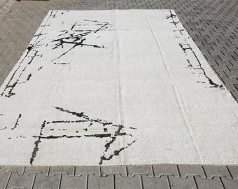 Hanf Teppich 9x13, türkischer Hanfteppich, weißer Hanfteppich, übergroßer Hanf, lsrge Hanf, massiver Hanf, Kelimteppich, Hanf, handgewebter Hanfteppich, 8'6x12'6 ft53137