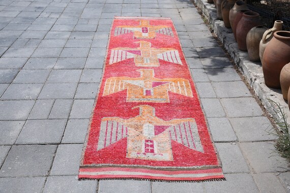 pink rug 3x11 kitchen rug,anatolian rug,turkish rug,runner rug,2'9"x11'3"feet ,wool rug, hand made rug, vintage antique rug,runner rug 23435
