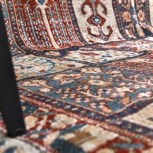 Vintage Turkish Rug: Garden Panel Design, Navy Rust and Ivory Area Carpet image 4