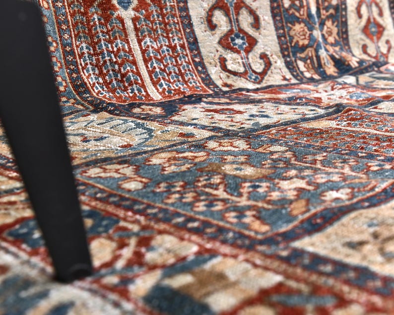 Vintage Turkish Rug: Garden Panel Design, Navy Rust and Ivory Area Carpet image 4