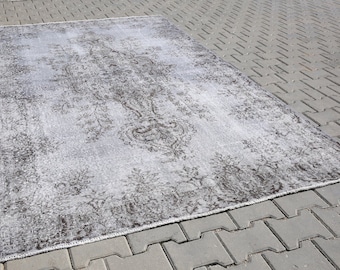Grauer Handgewebter Türkischer Teppich 150x270, Handgefertigter Wollteppich