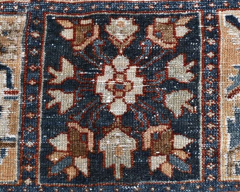 Vintage Turkish Rug: Garden Panel Design, Navy Rust and Ivory Area Carpet image 7