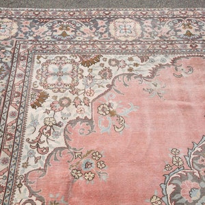 9x12 Turkish Rug,Oversized Rug 9x12 Area Rug,Oushak Rug,Pink and Faded light blue and brown rug, bordure rugs,8'5x12'0 feet 22257 Kilim Rugs image 7
