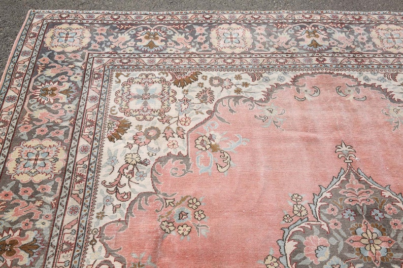 9x12 Turkish Rug,Oversized Rug 9x12 Area Rug,Oushak Rug,Pink and Faded light blue and brown rug, bordure rugs,8'5x12'0 feet 22257 Kilim Rugs image 7