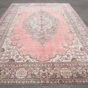 9x12 Turkish Rug,Oversized Rug 9x12 Area Rug,Oushak Rug,Pink and Faded light blue and brown rug, bordure rugs,8&#39;5x12&#39;0 feet 22257 Kilim Rugs
