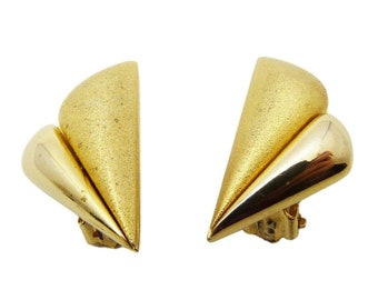 Vintage Brushed Gold Fan Clip On Earrings