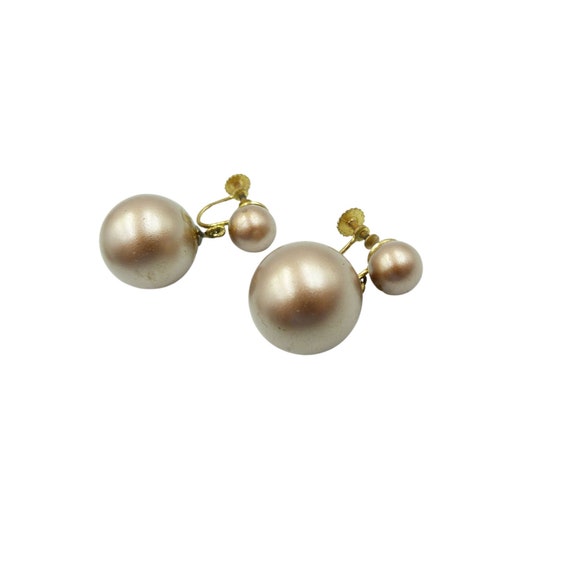 Vintage Brown Pearl Screw Back Earrings, Art Deco… - image 6