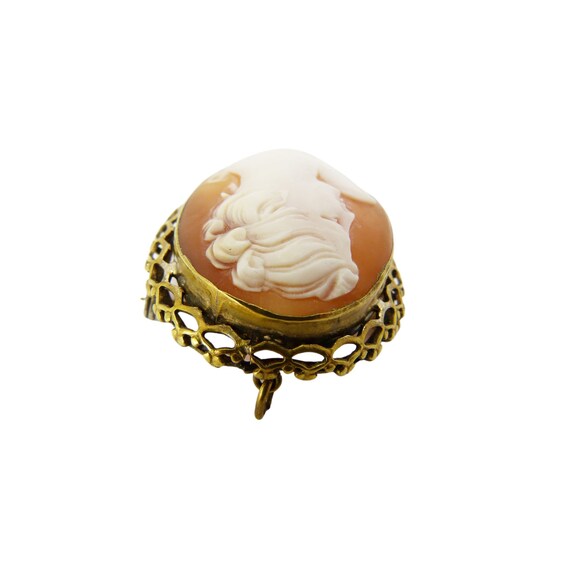 Vintage Rolled Gold Cameo Shell Brooch - image 9