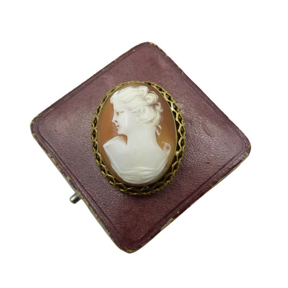 Vintage Rolled Gold Cameo Shell Brooch - image 1