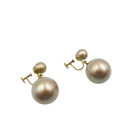 Vintage Brown Pearl Screw Back Earrings, Art Deco… - image 5