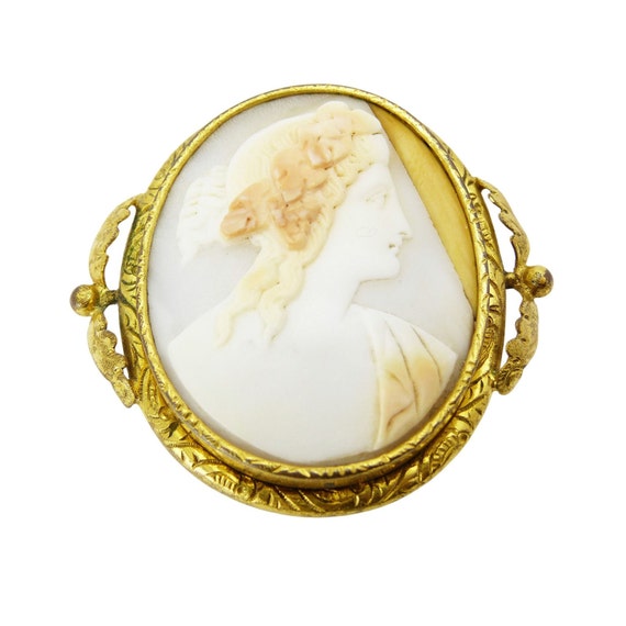 Antique Victorian Gold Plated Cameo Brooch, Bacch… - image 1