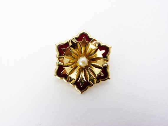 Vintage Enamel Topaz Citrine Rhinestone Flower Starburst Autumn Brass Brooch