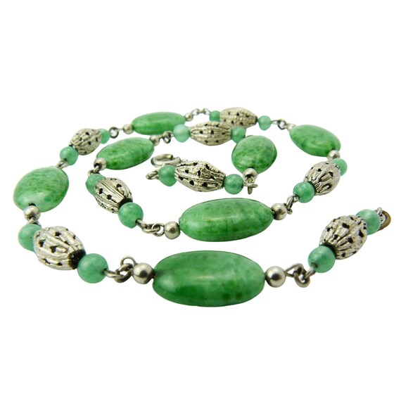 Art Deco Neiger Green Peking Glass Bead Necklace Etsy Canada