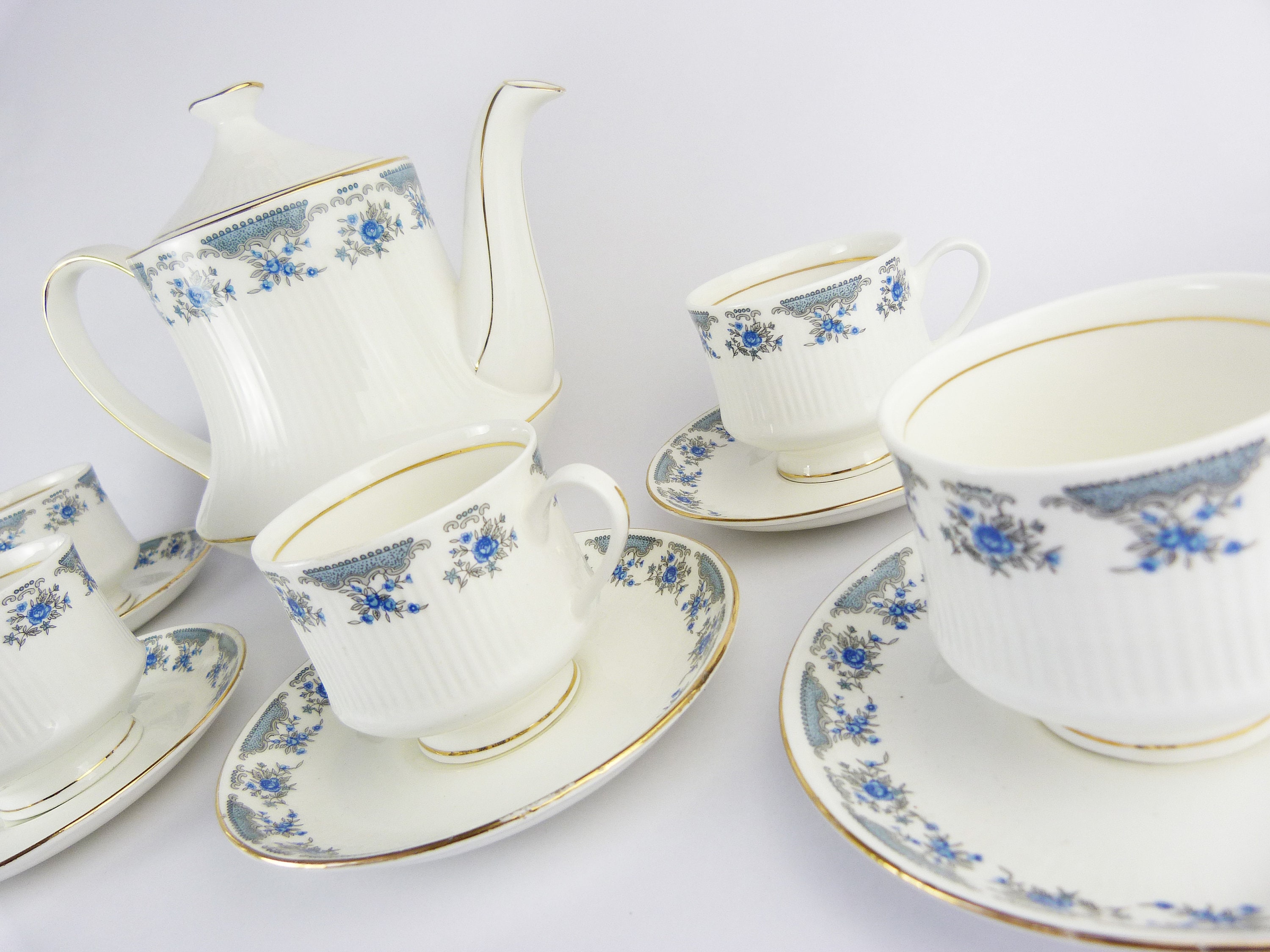 Vintage Hitkari Potteries Bone China Blue & White Floral Tea Etsy