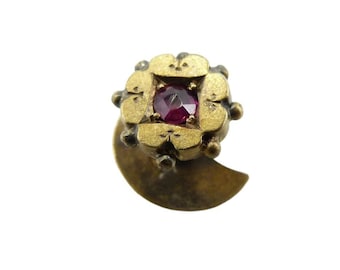 Antique Victorian Gold Dress Shirt Stud, Antique Collar Stud, Gold & Ruby Paste Stud, Stamped 15CT