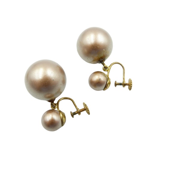 Vintage Brown Pearl Screw Back Earrings, Art Deco… - image 9