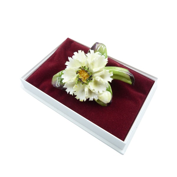 Vintage Cara China Flower Brooch, Fine Bone China Brooch, Porcelain White Flower Brooch, Made in England
