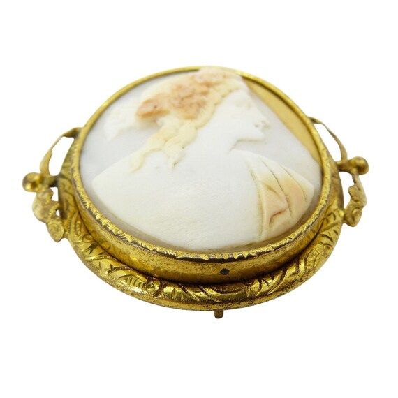 Antique Victorian Gold Plated Cameo Brooch, Bacch… - image 3