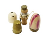 Vintage Sewing Set, Brass Enamel Bullet Etui Needle Sewing Set