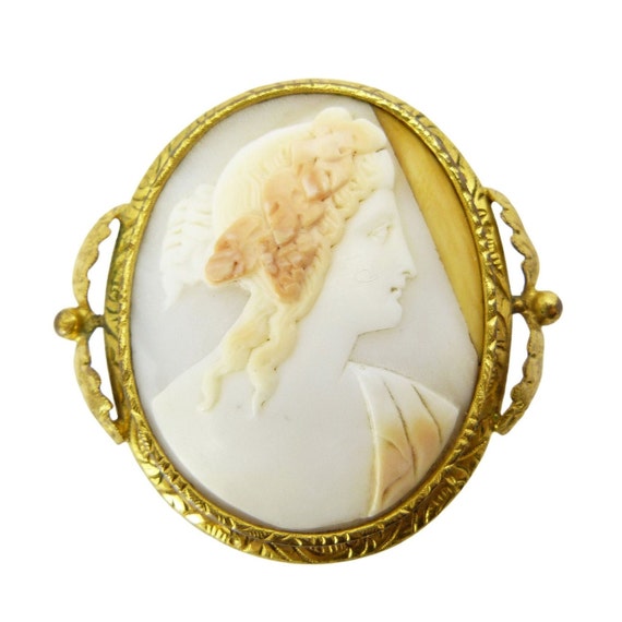 Antique Victorian Gold Plated Cameo Brooch, Bacch… - image 2