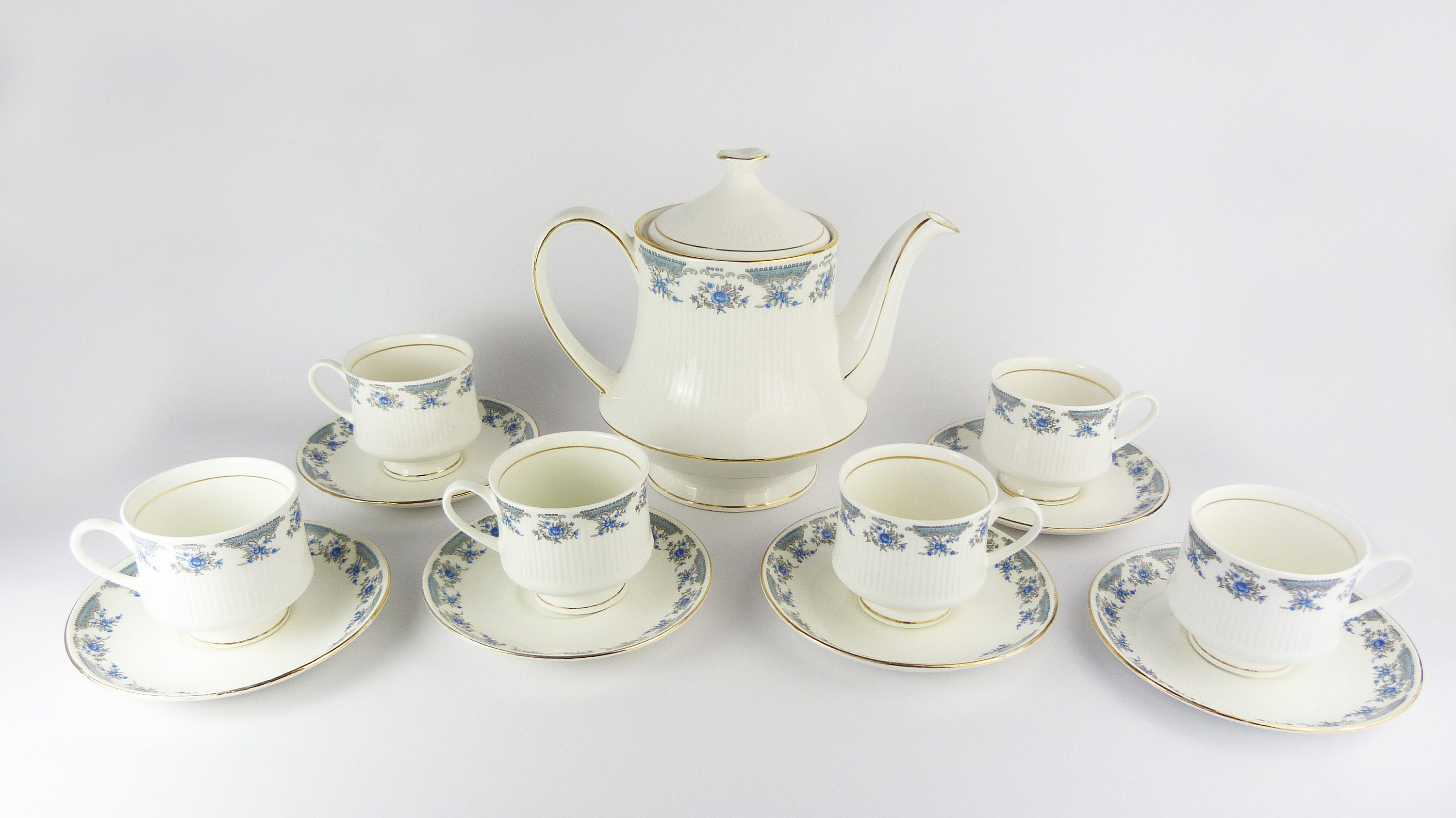 Vintage Hitkari Potteries Bone China Blue & White Floral Tea Etsy