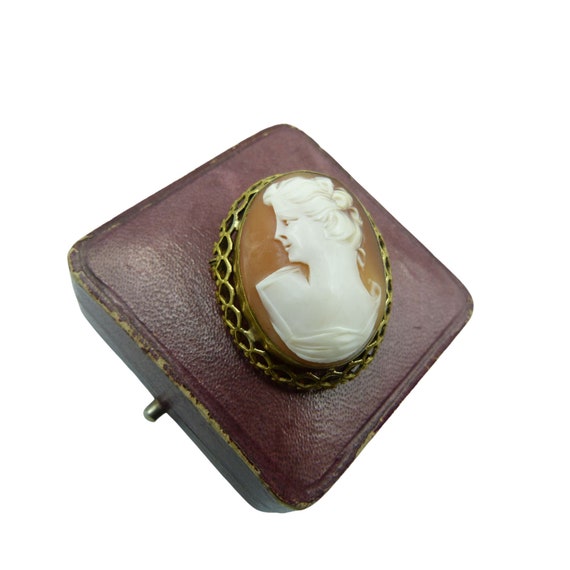 Vintage Rolled Gold Cameo Shell Brooch - image 2
