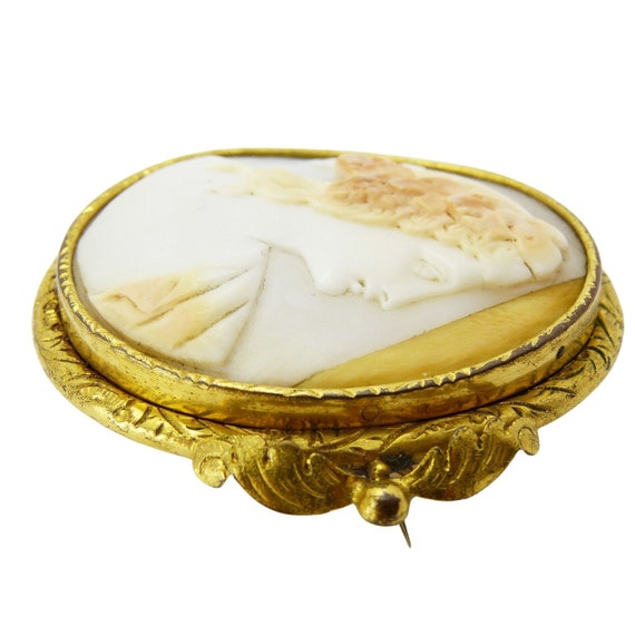 Antique Victorian Gold Plated Cameo Brooch, Bacch… - image 5