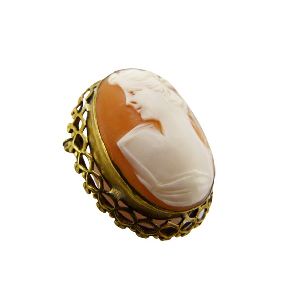 Vintage Rolled Gold Cameo Shell Brooch - image 4