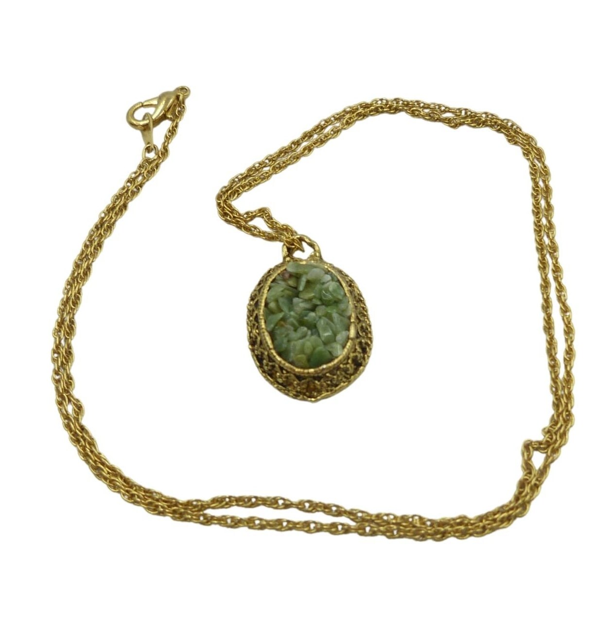 Vintage Gold Tone & Jade Chip Pendant Necklace Etsy Canada