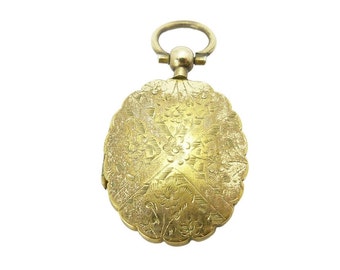 Antique Victorian Gold Plated Floral Engraved Locket, Photo Picture Locket