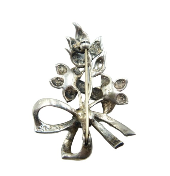 Art Deco Marcasite Flower Brooch, Signed Platinin… - image 4