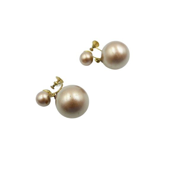 Vintage Brown Pearl Screw Back Earrings, Art Deco… - image 3