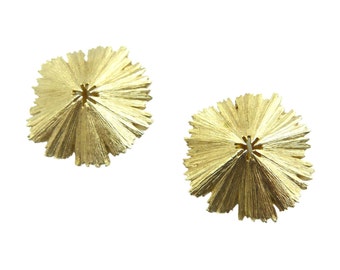 Vintage Crown Trifari Clip On Earrings, Brushed Gold Earrings, Modernist Abstract Earrings