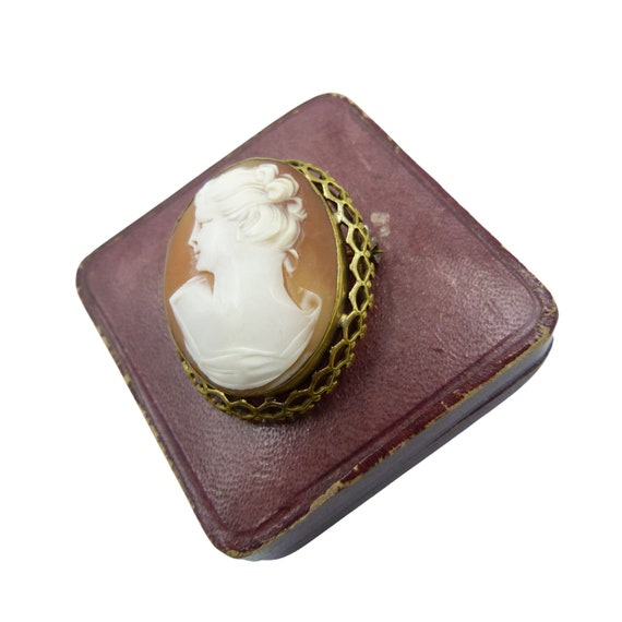 Vintage Rolled Gold Cameo Shell Brooch - image 3