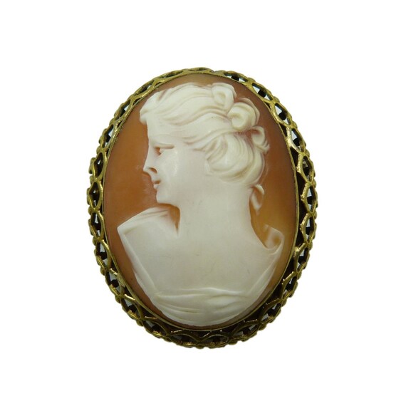 Vintage Rolled Gold Cameo Shell Brooch - image 10