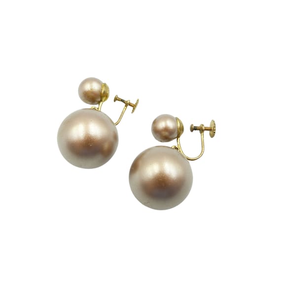 Vintage Brown Pearl Screw Back Earrings, Art Deco… - image 1