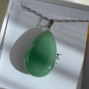 Large Green Jade Drop Pendant, natural stone Christmas gift for woman, chakra healing pendant, green crystal necklace